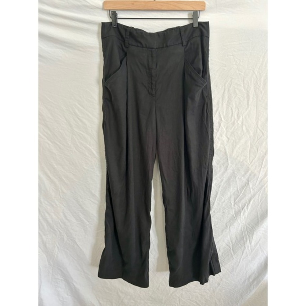 Veronica‎ Beard Black Linen Blend Wide Leg Pleated Pants Womens Size 12